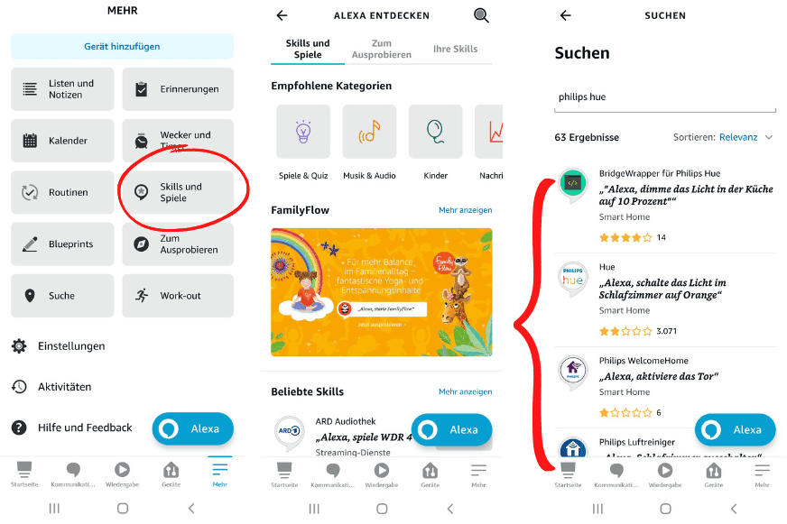 In der Amazon Alexa App werden 